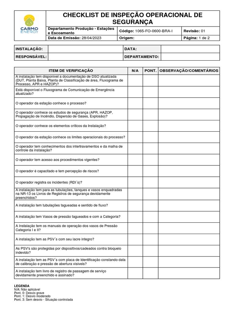 Checklist de Inspeção de Segurança 1065 | PDF