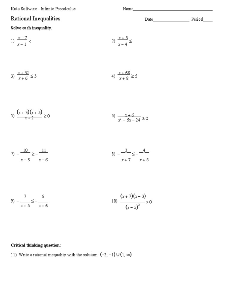 Rational Inequalities Definition