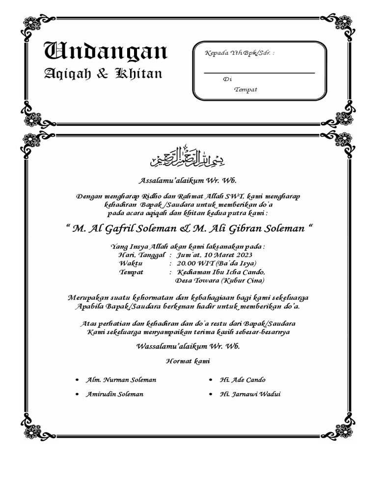 Contoh Undangan Aqiqah | PDF
