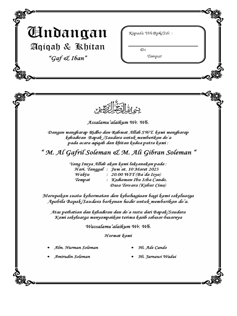 Contoh Undangan Aqiqah - 2 | PDF