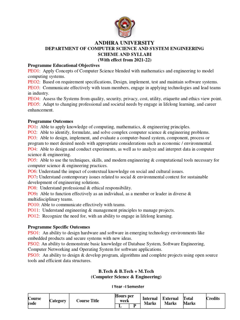 Andhra University CSE Syllabus 2021-22 | PDF | Programming | Computer ...