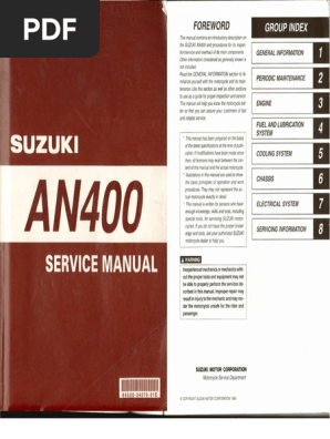 Suzuki AN400 K1 Burgman - Workshop Manual (1998-2002) (En) | PDF