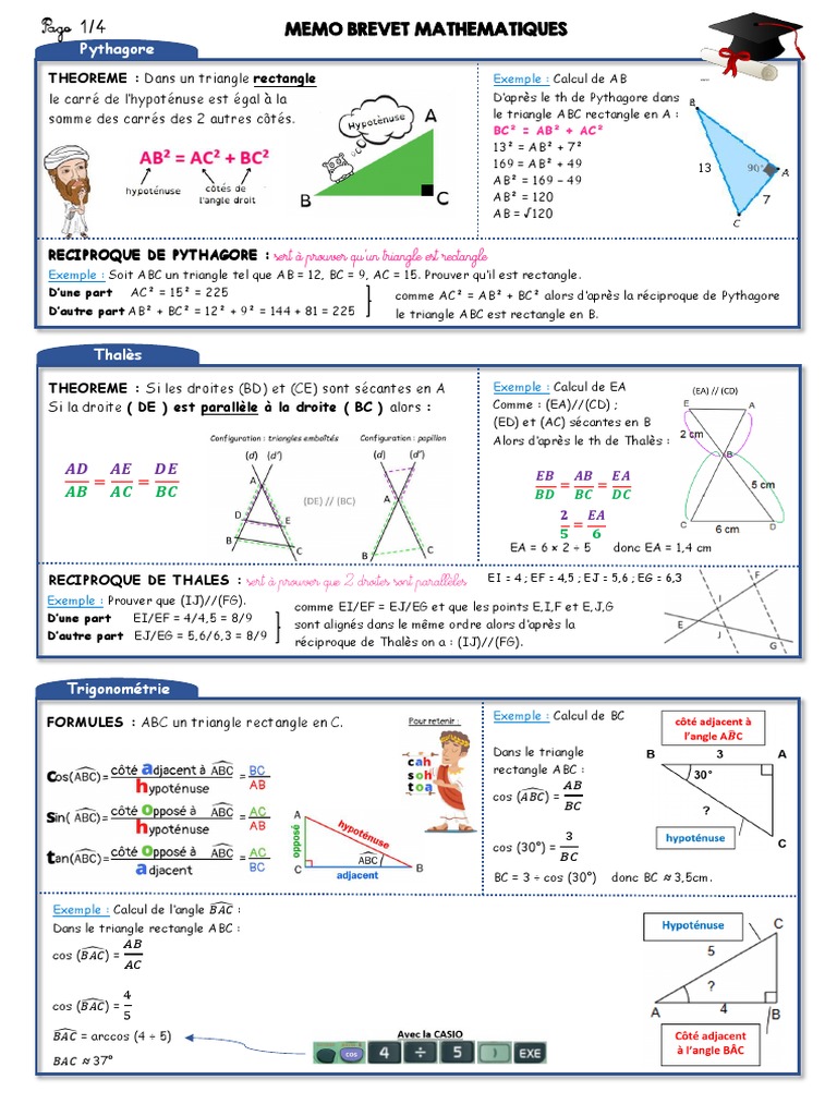 Fiche de révision maths brevet 3ème | PDF | Triangle | Nombre premier