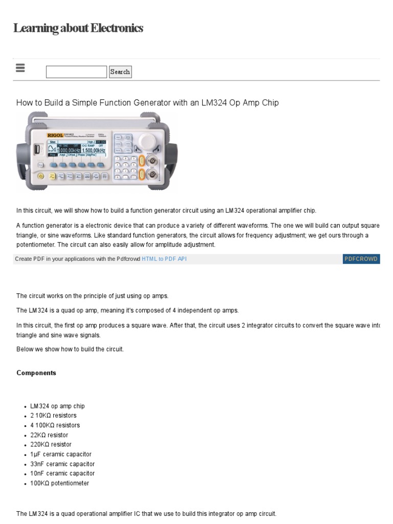 WWW Learningaboutelectronics Com Articles Function Generator PDF Operational Amplifier