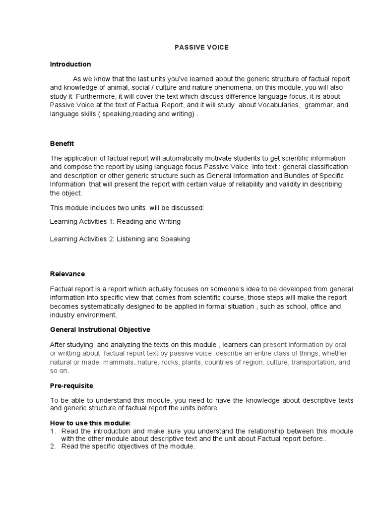 Understanding Passive Voice in Factual Reports | PDF | Volcano ...