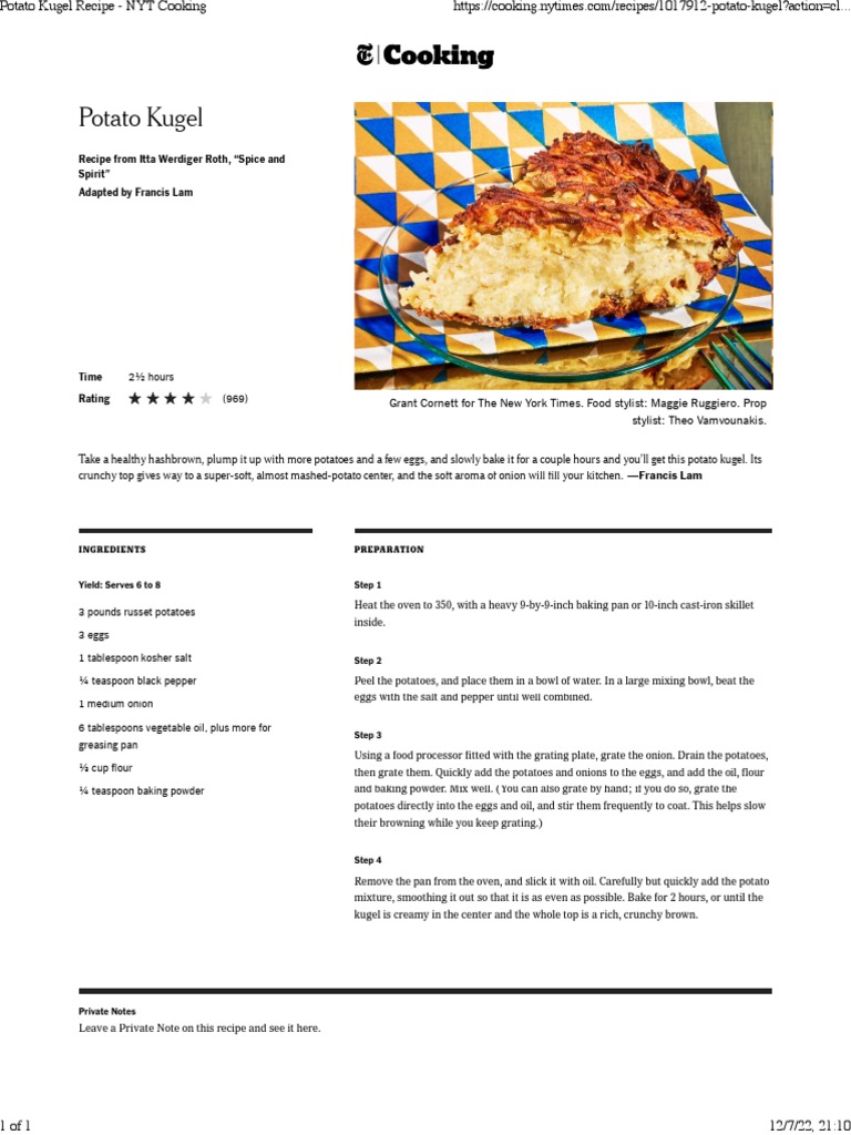 Potato Kugel Recipe NYT Cooking PDF Potato Baking