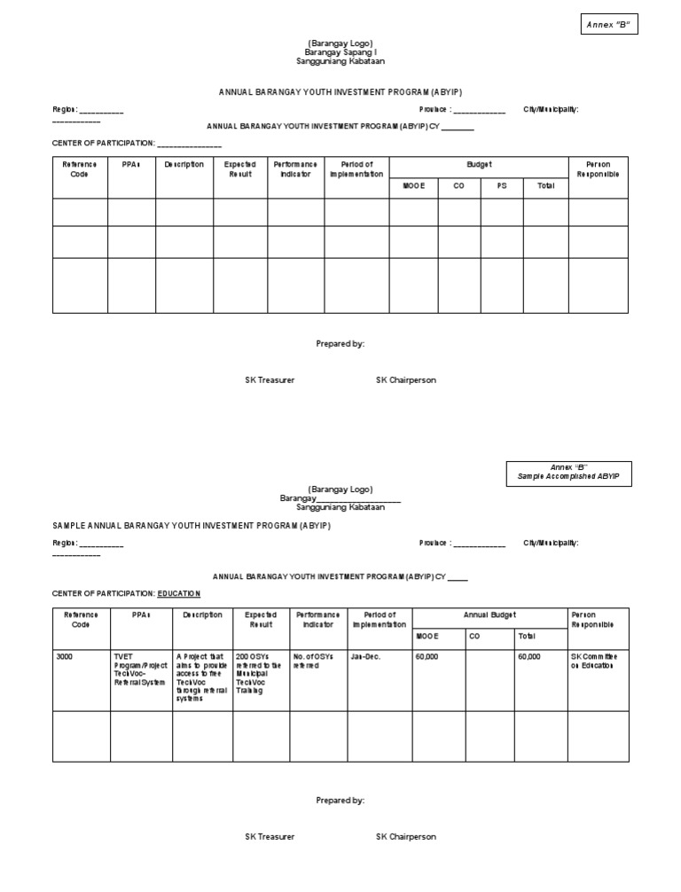 3.4 SK MC ANNEX B ABYIP SK Full Public Disclosure Template 1 PDF Youth Government