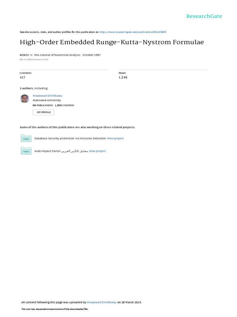HighOrder Embedded RungeKuttaNystrom Formulae PDF Equations Function (Mathematics)