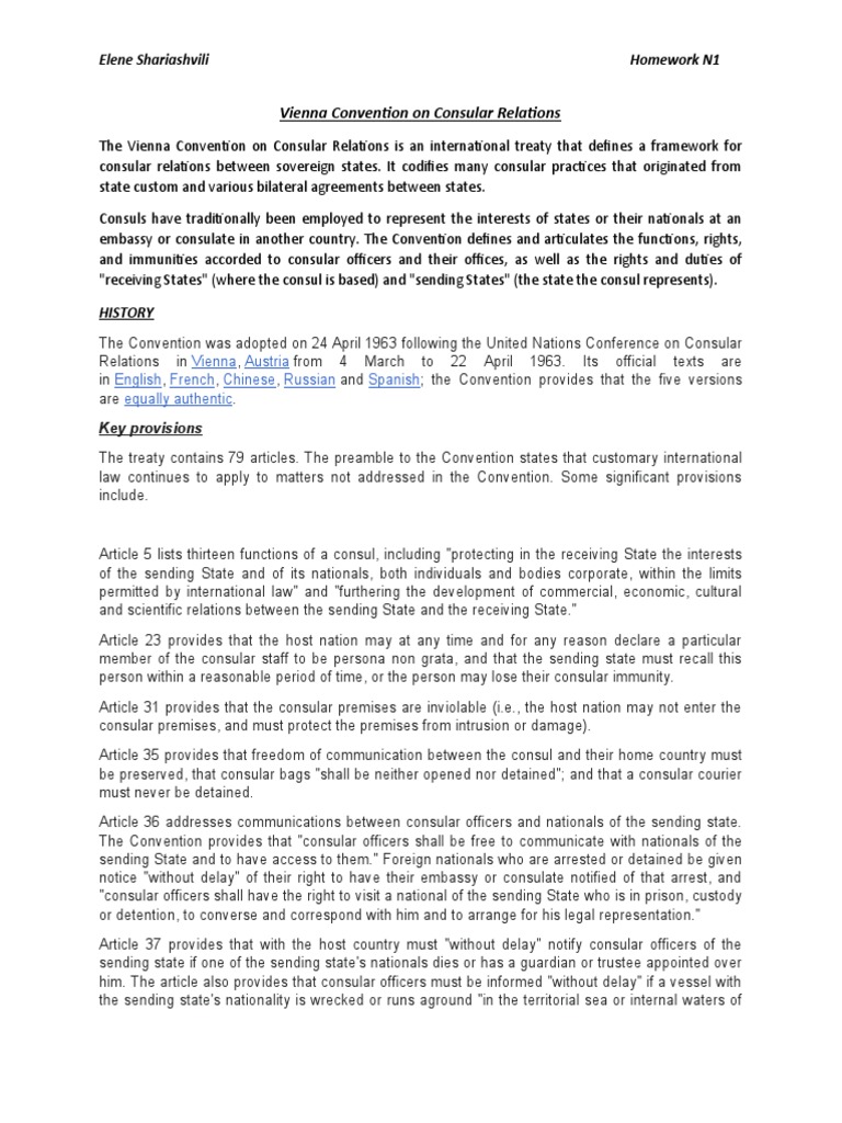 Vienna Convention On Consular Relations PDF Consul (Representative) International Law