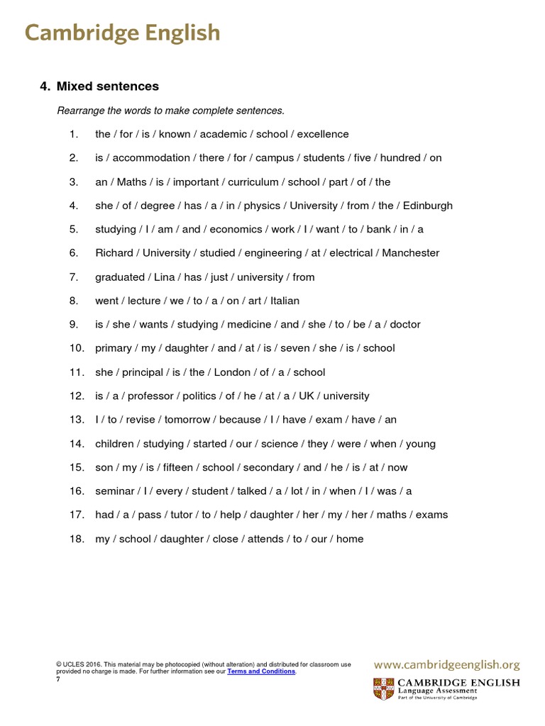 Sentence Rearrangement Exercises | PDF
