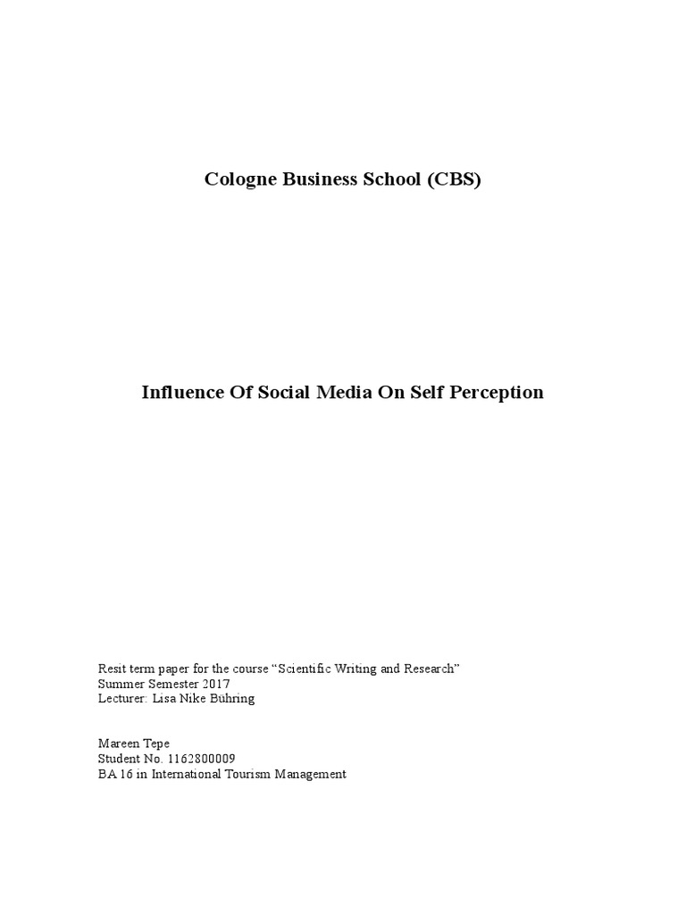Influence Of Social Media On Self Perception Pdf Popular Culture