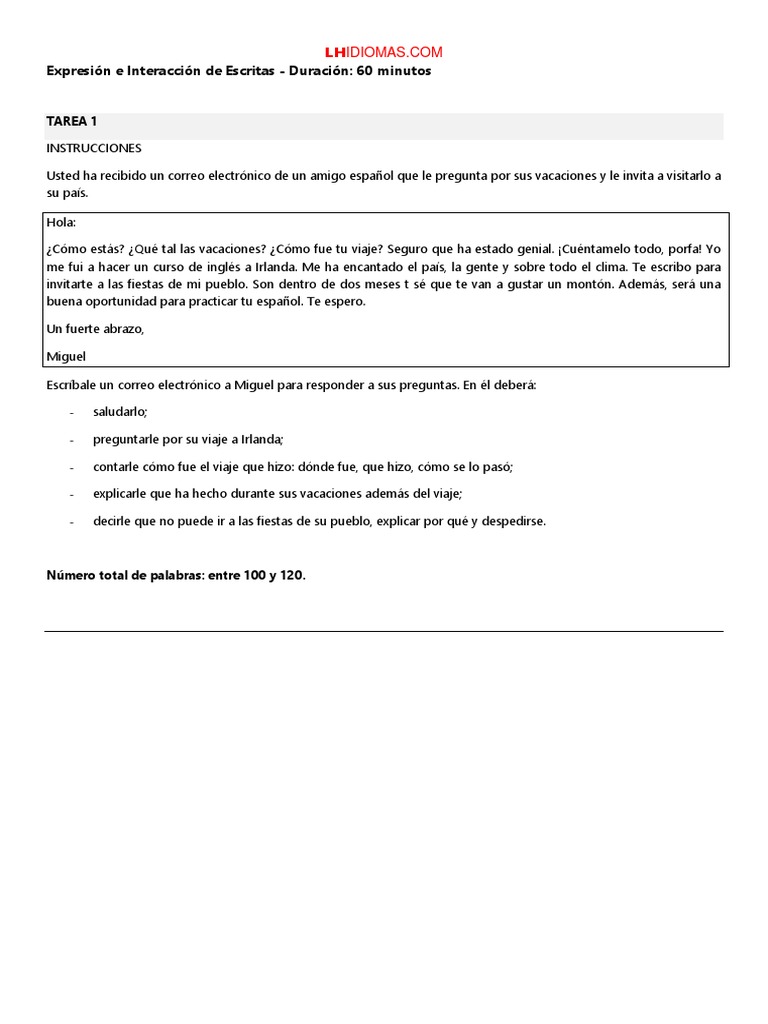 Ejemplo de correo Dele B1 | PDF | Artes del Lenguaje y Comunicación
