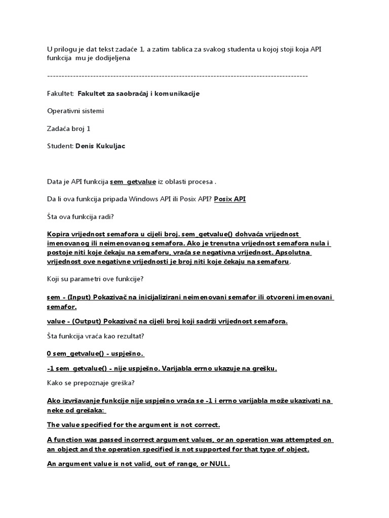 Operativni Sistemi - Zadaća 1 | PDF
