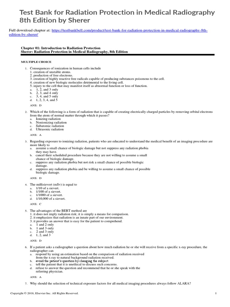 Test Bank For Radiation Protection in Medical Radiography 8th Edition