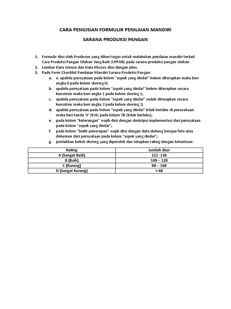 Cara Pengisian Formulir Penilaian Mandiri Pdf
