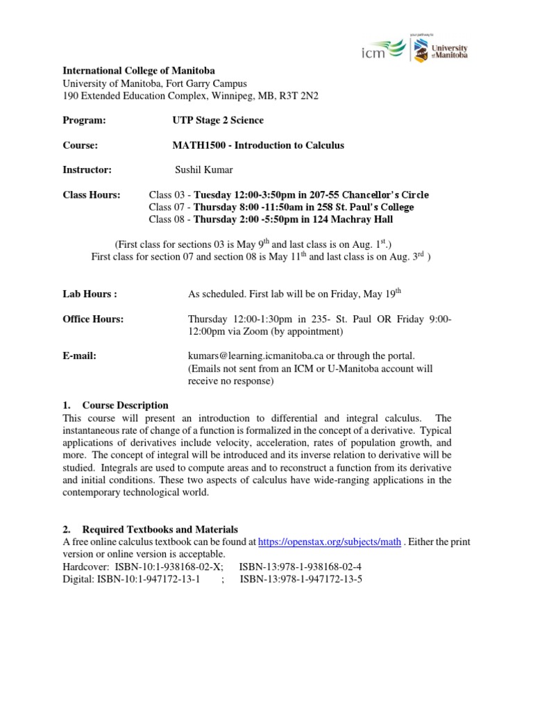 MATH1500 Syllabus: Intro to Calculus | PDF | Derivative | Function ...