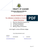 University of Kashmir: Online Prospectus 2021 For Admission To Bachelor of Vocational (B.Voc) Degree Programmes