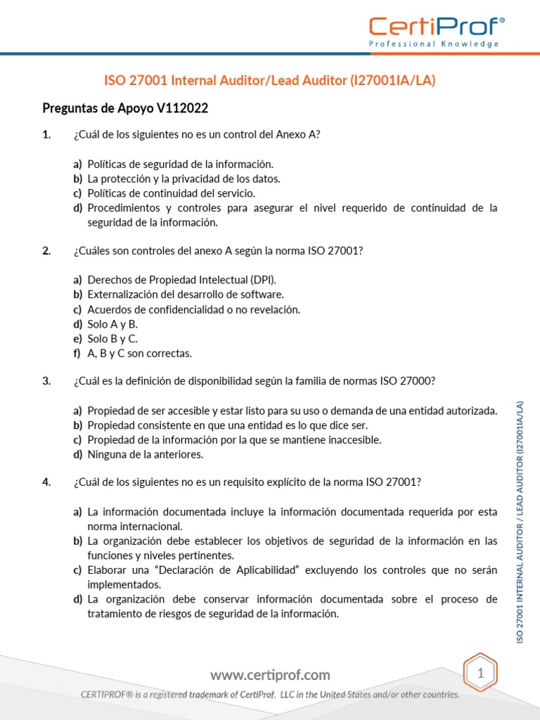 Simulador Examen ISO 27001 | PDF | Auditoría | Seguridad de información