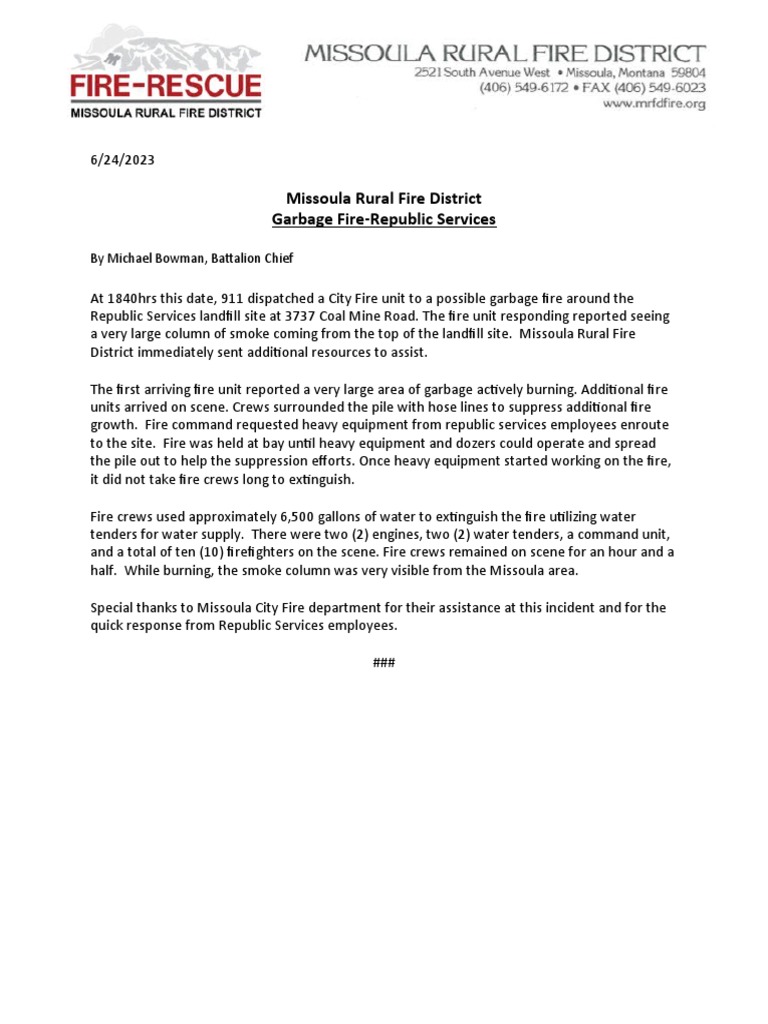 Press ReleaseRepublic Services Fire PDF