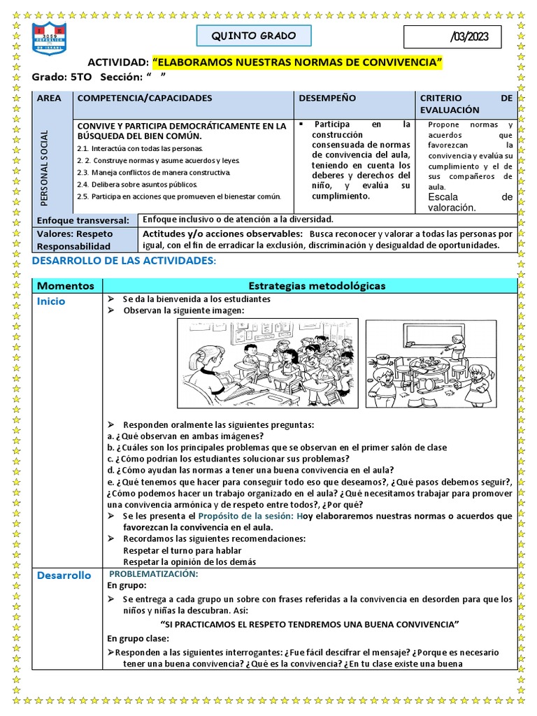 Normas de Convivencia en el Aula 5to Grado | PDF | Salón de clases