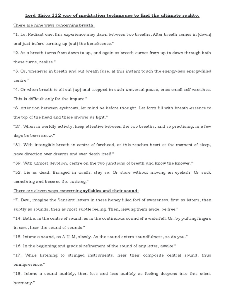 What Are The 112 Meditation Techniques