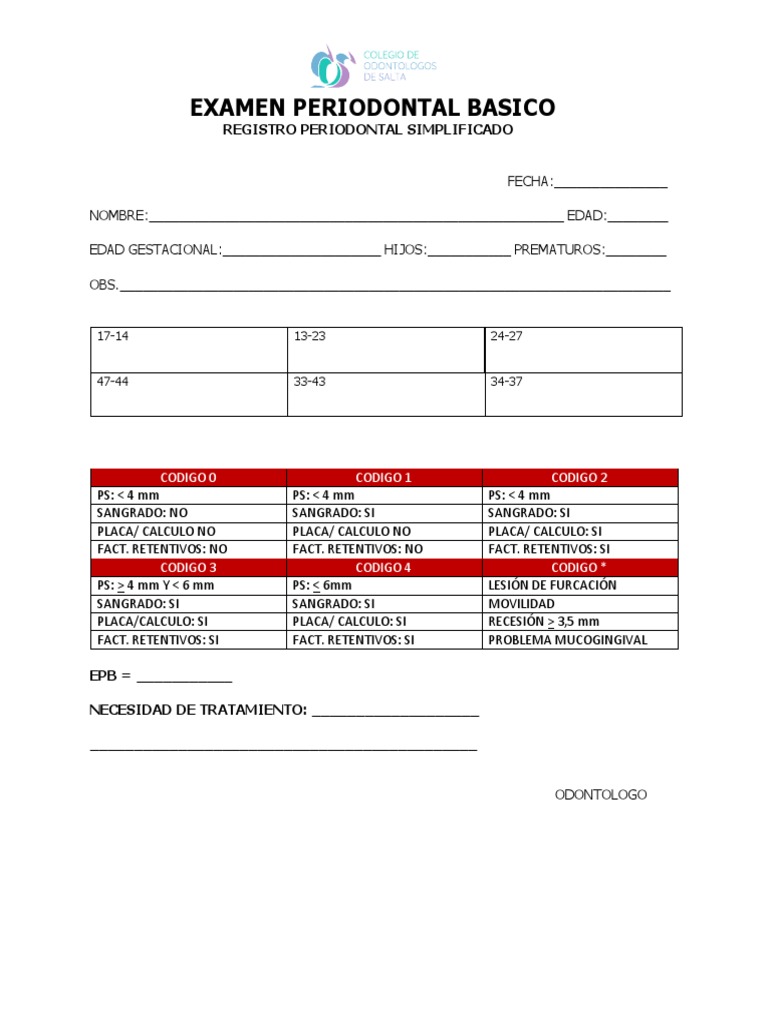 Registro Simplificado de Examen Periodontal | PDF