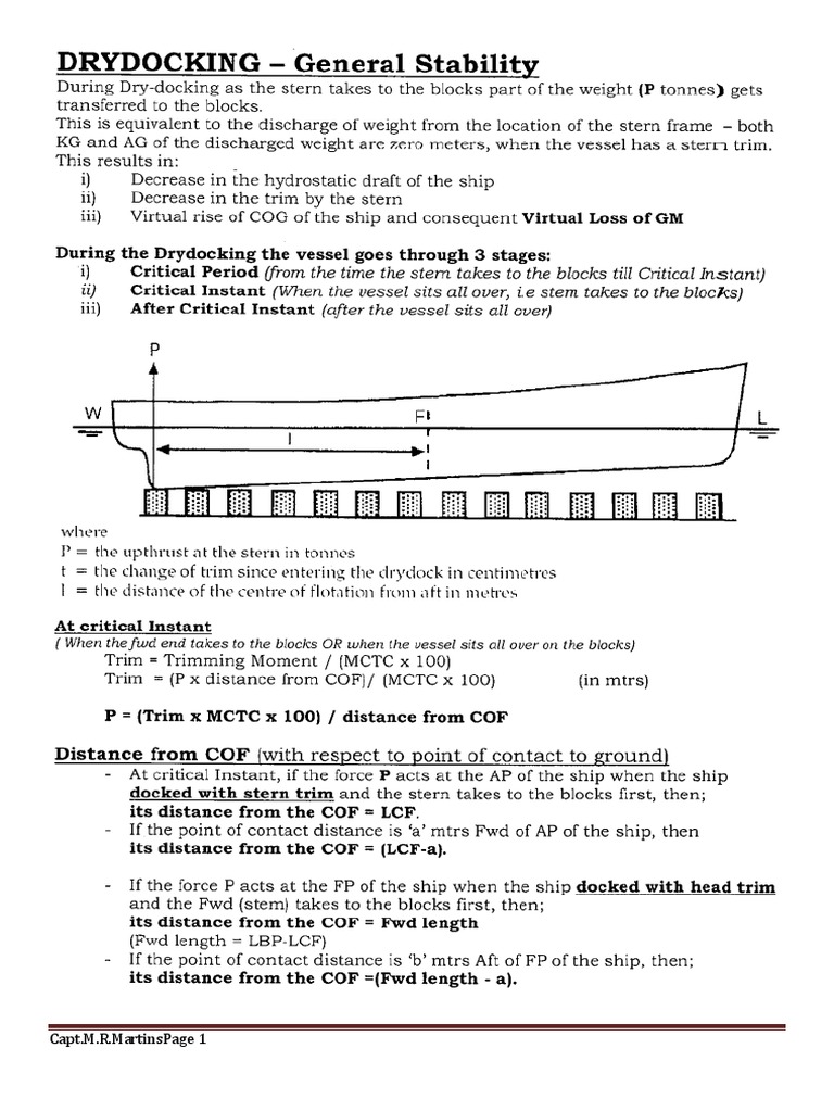 Dry Docking Calculations and Analysis | PDF | Stern | Hydrography