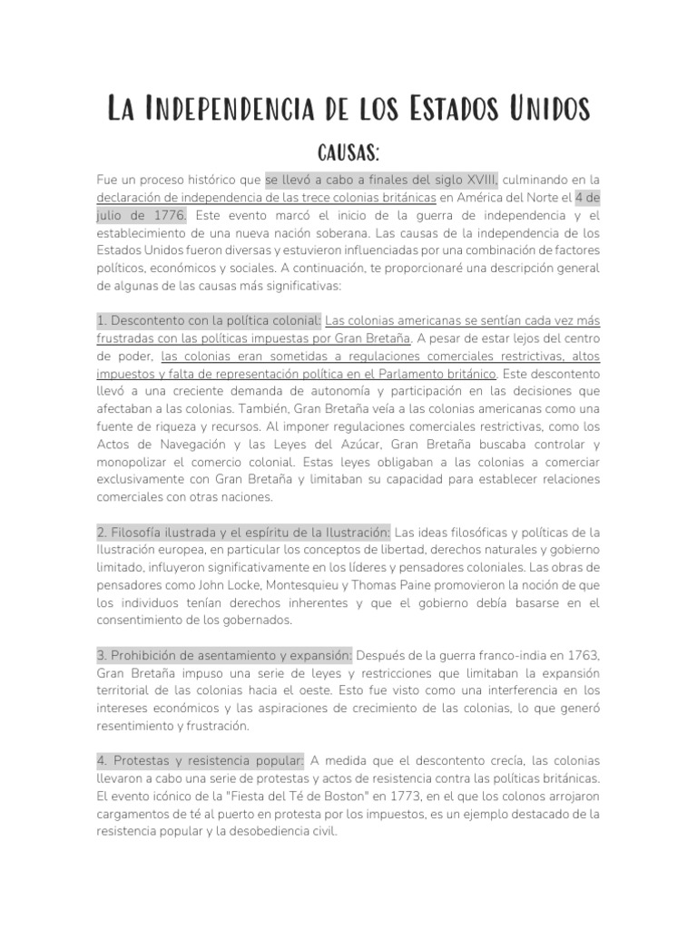 La Independencia de Los Estados Unidos | PDF | Declaración de ...