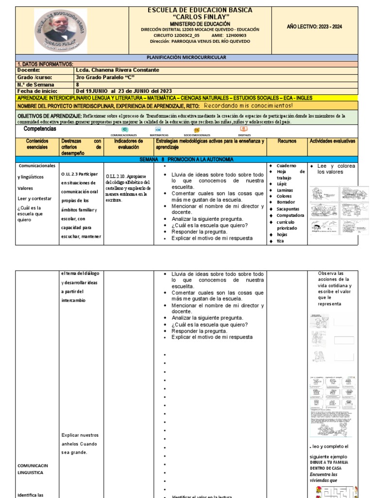 Planificación Microcurricular 3er Grado 2023 | PDF | Aprendizaje | Plan ...