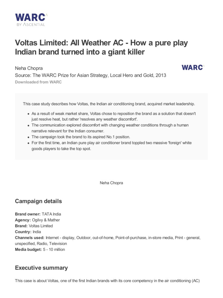 Voltas Limited All Weather AC PDF Air Conditioning Brand