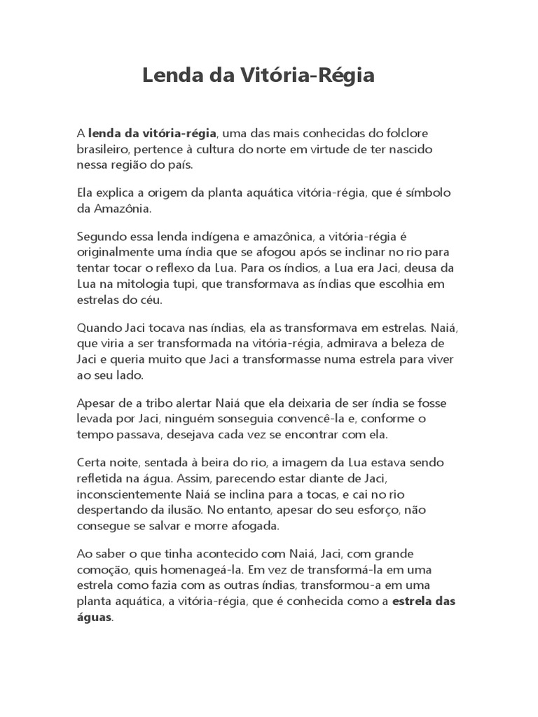 Lenda da Vitória-Régia: Origem e Significado | PDF | História