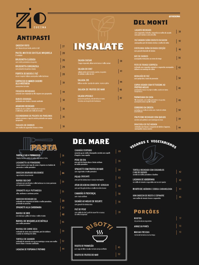 Cardápio Zio Cucina PDF Culinária europeia Culinária mediterrânea