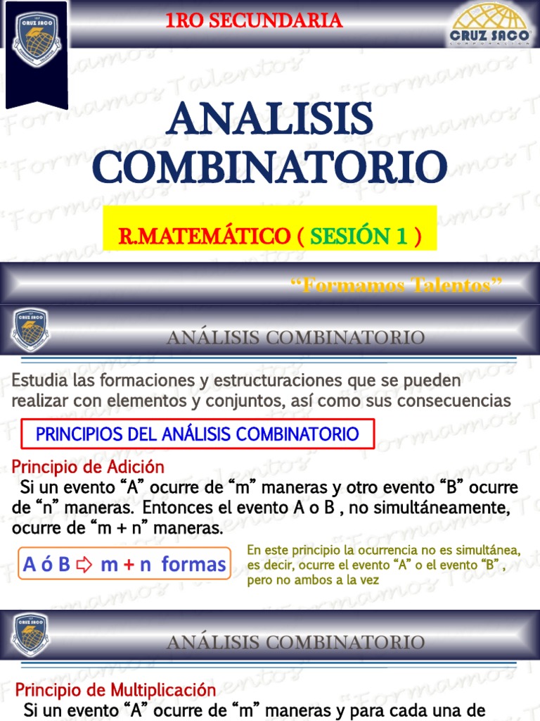 1°AÑO-RM-S1-ANÁLISIS COMBINATORIO-B4 | PDF | Combinatoria
