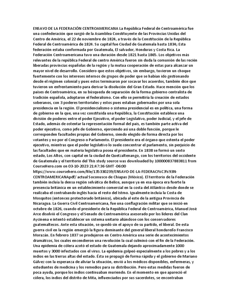Fin de la Federación Centroamericana | PDF | Federación | Guatemala