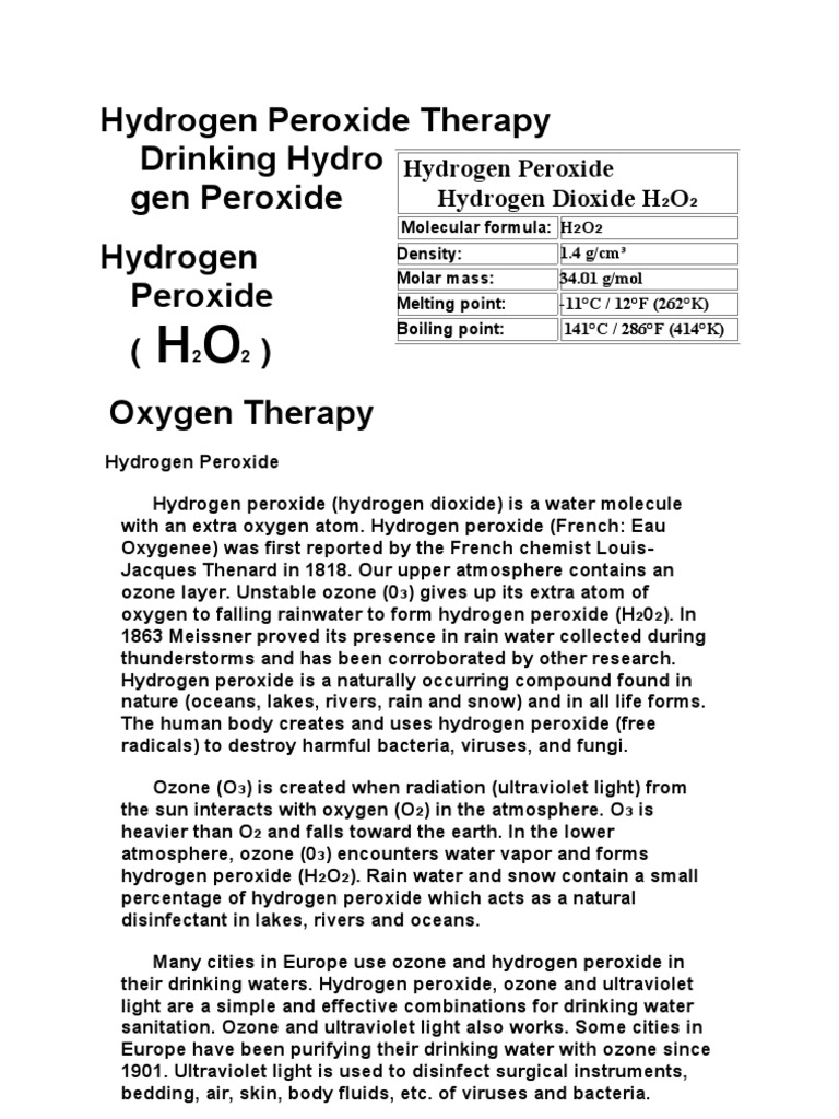 Hydrogen Peroxide Therapy Hydrogen Peroxide Cellular Respiration