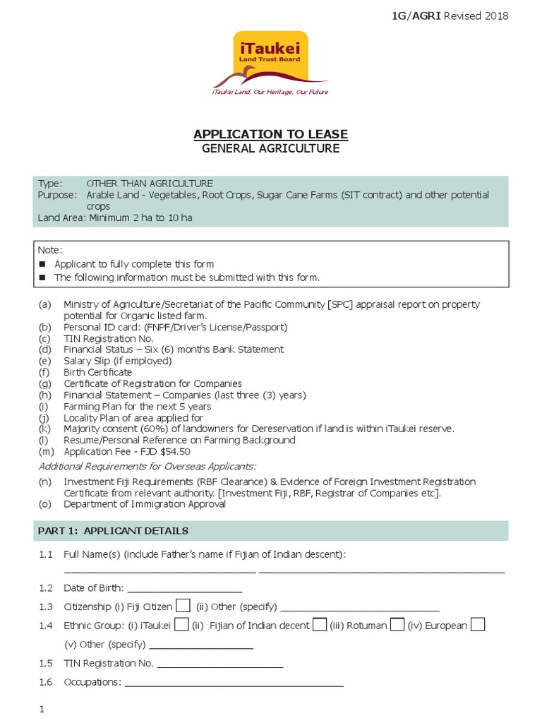 TLTB Agriculture Lease Application Form | PDF | Fiji | Private Law