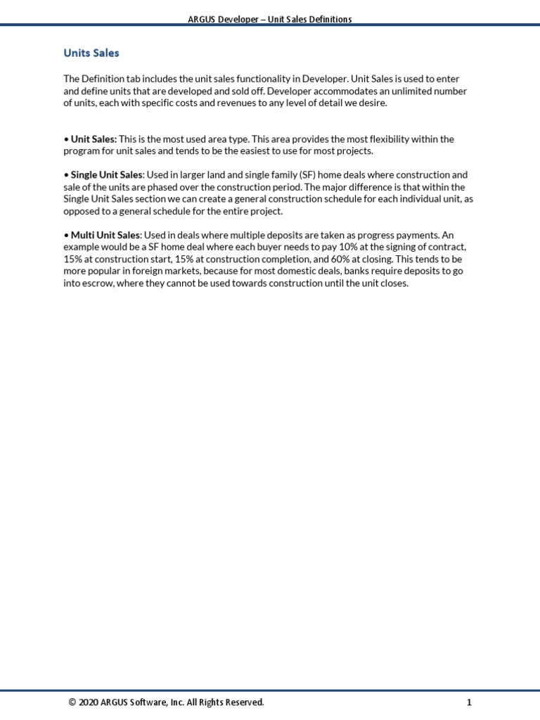 ARGUSDeveloperr Unit Sales | PDF