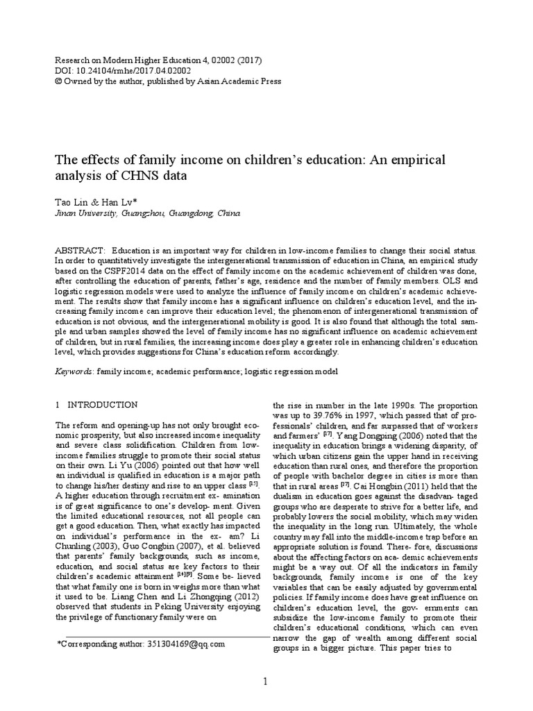 Impact of Family Income on Education | PDF | Economic Inequality ...