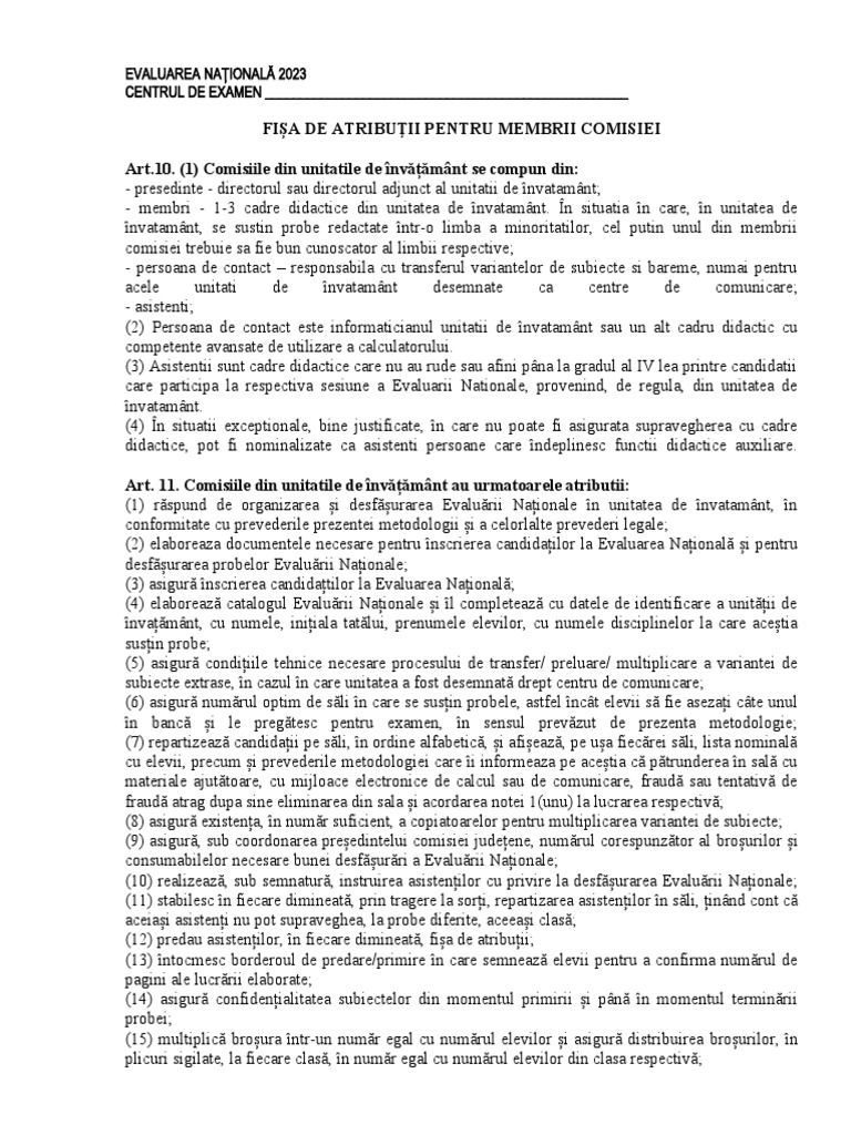 Atributii Membrii Comisiei | PDF