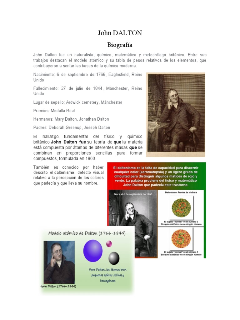 Biografía de John Dalton y sus aportes | PDF | Historia