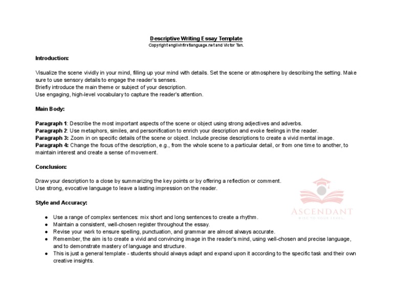 Descriptive Writing Essay Template | PDF