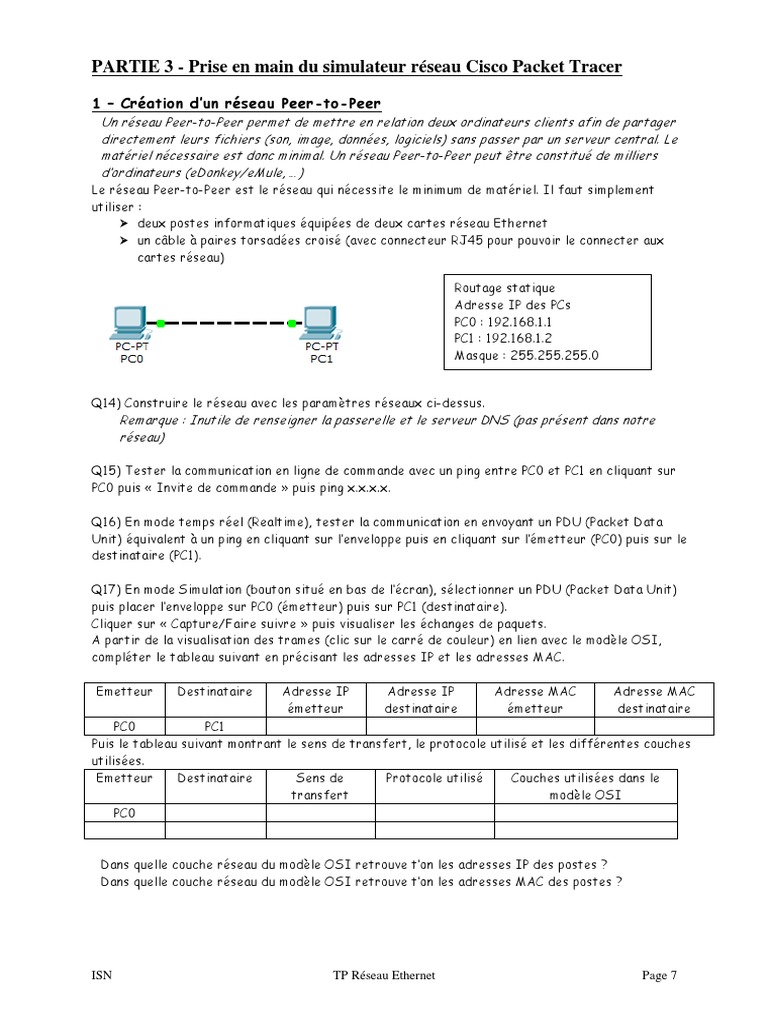 Projet de Réseau Peer-to-Peer et Ethernet | PDF | Commutateur réseau ...