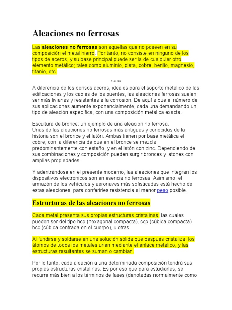 Tipos y Usos de Aleaciones No Ferrosas | PDF | Aleación | Rieles