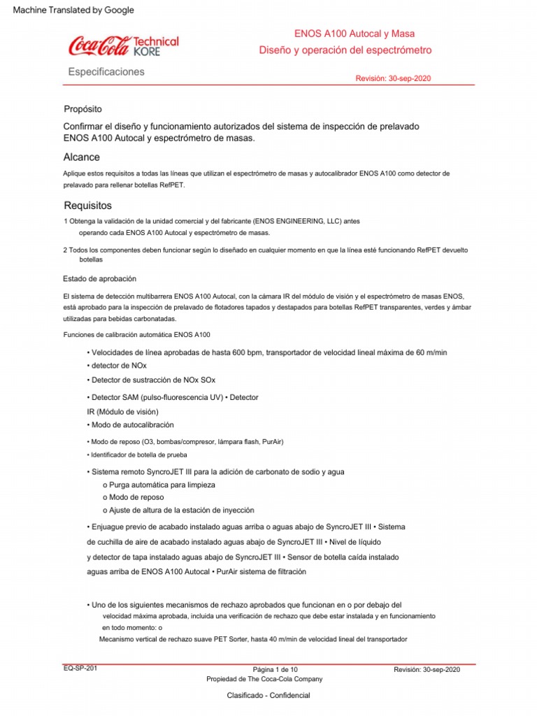 Especificaciones del Espectrómetro ENOS A100 | PDF | Espectrometría de ...