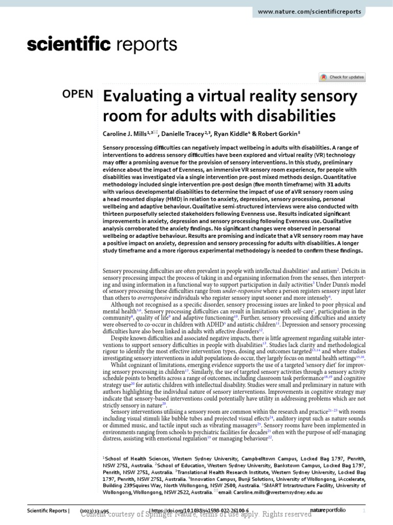 Evaluating A Virtual Reality Sensory Room For Adults With