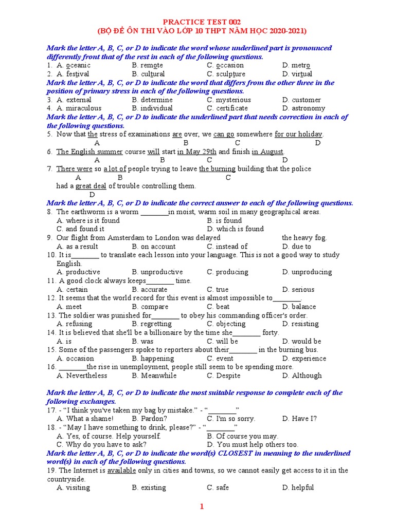 Grade 10 English Practice Test 2020-2021 | PDF | Schools | Bullying