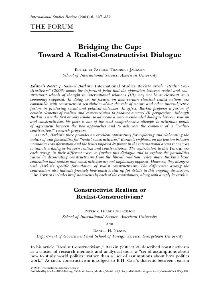 Realist-Constructivist Dialogue in IR | PDF | Constructivism ...