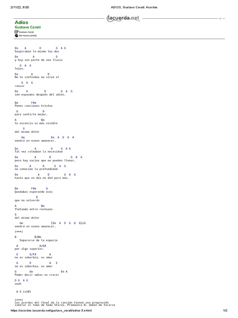 Adios Gustavo Cerati Acordes Pdf