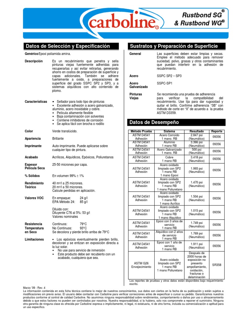 Ficha Técnica de Rustbond SG | PDF | Pintar | Epoxy