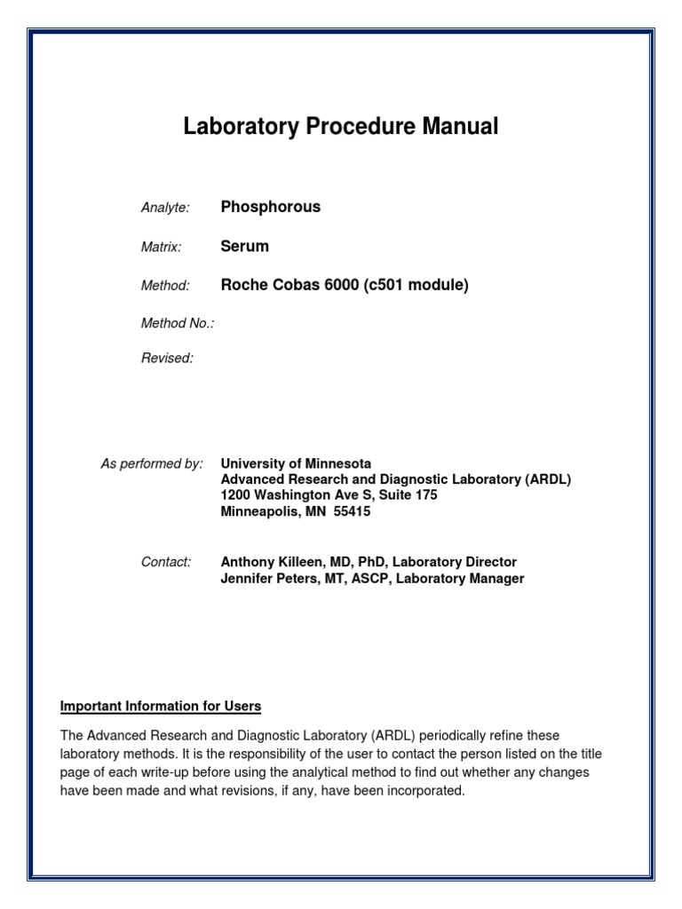 Phosphorous Testing Protocol for Serum | PDF | Calibration | Blood Plasma